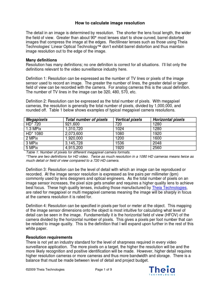 Resolution Calculation[1] Image Resolution Optical Resolution