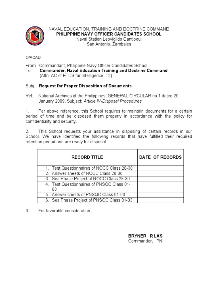 Document Disposal Request for PN Records | PDF | Science & Mathematics ...