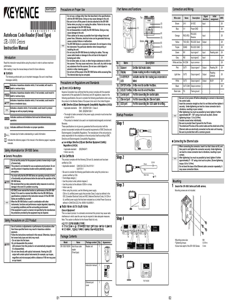 SR-1000 Series: Autofocus Code Reader (Fixed Type) Instruction Manual | PDF