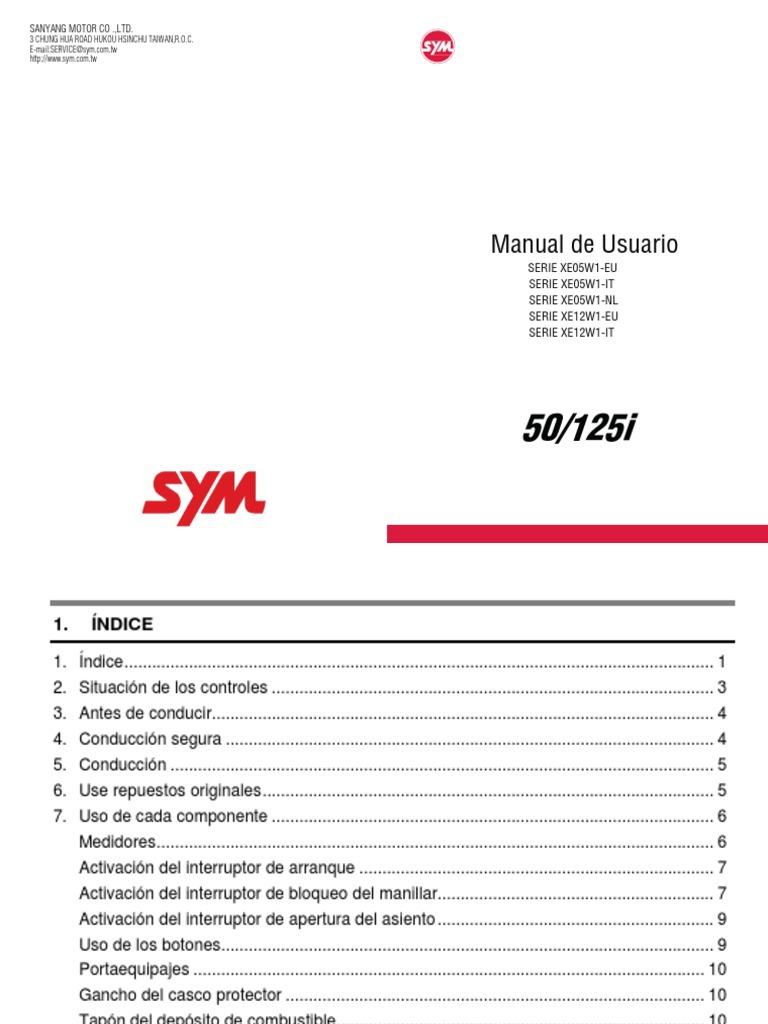Manual de Usuario SYM 125i | PDF | Neumático | Motocicleta
