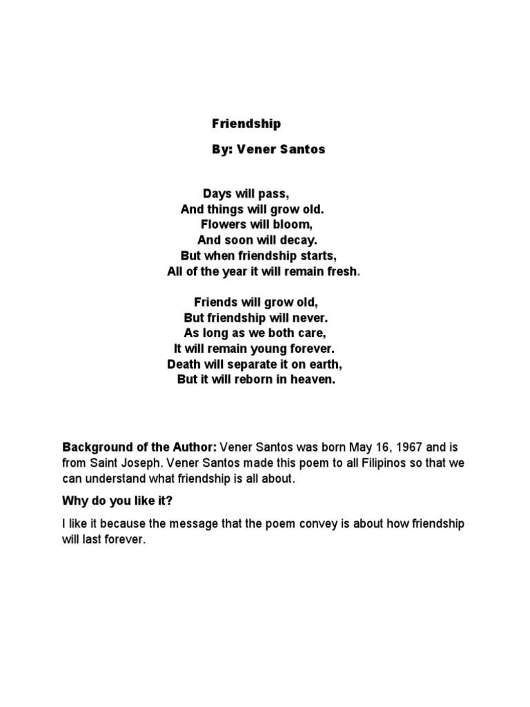 Friendship Poem | PDF