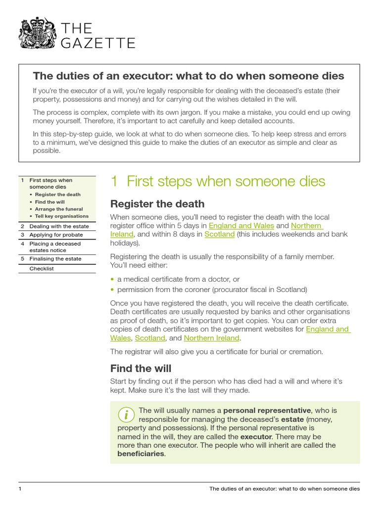 What to do when someone dies executor duties pdf probate personal