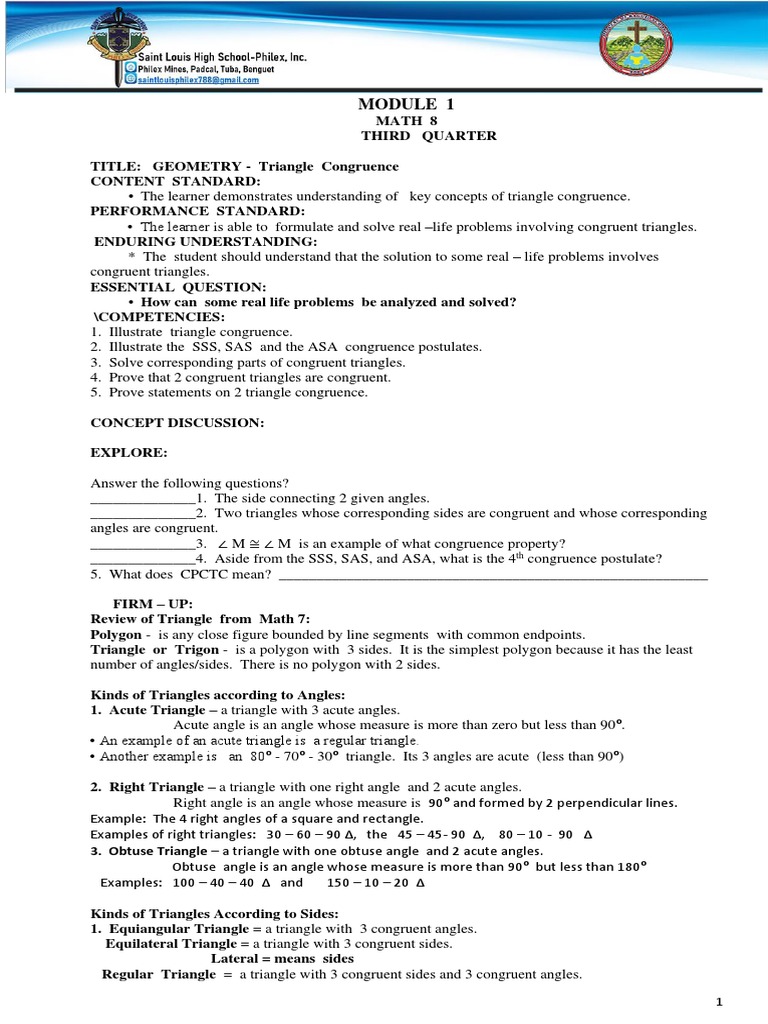 Math 8 Geometry Pdf Triangle Rectangle