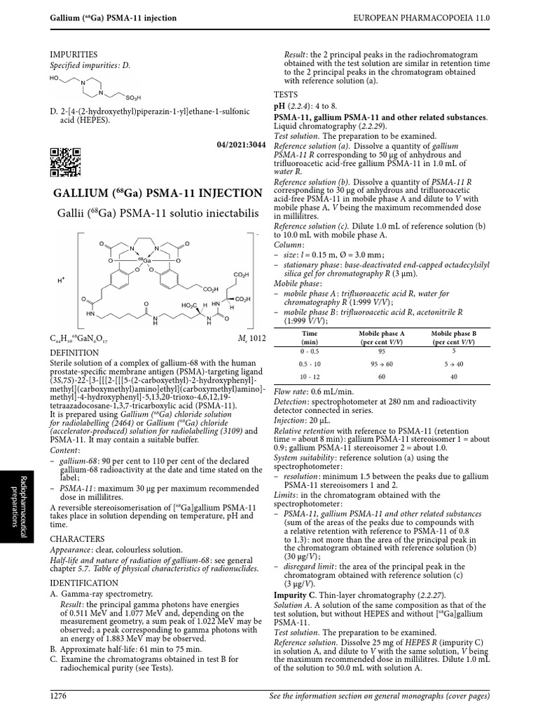 Gallium (68Ga) PSMA-11 Injection Overview | PDF | Chromatography | Thin ...