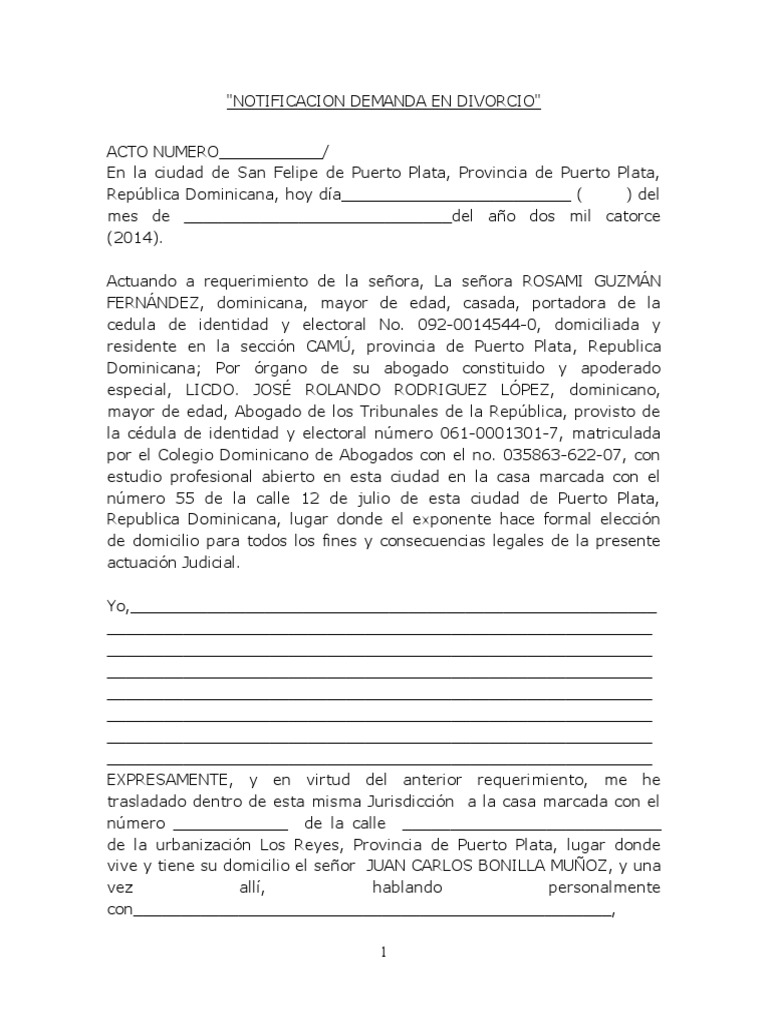 2-Notificacion de Demanda de Divorcio YLSE | PDF | República Dominicana ...