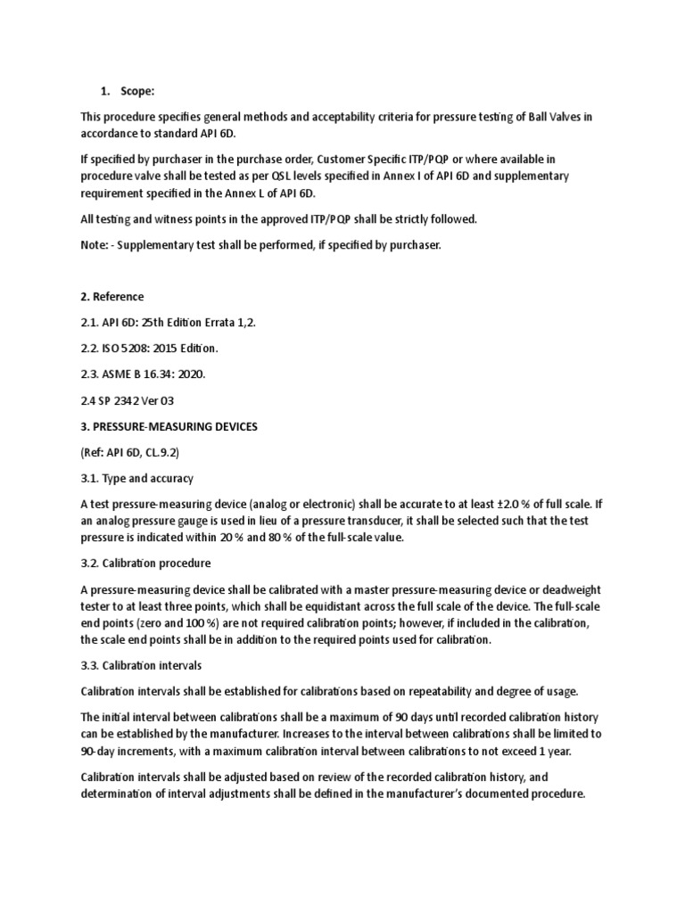 Ball Valve Hydrostatic Testing Procedure | PDF | Valve | Calibration
