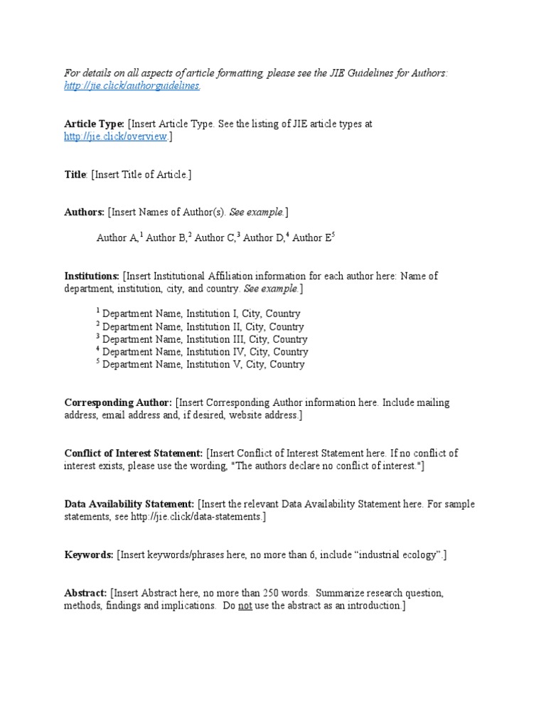 JIE Article Formatting Guidelines | PDF | Information | Information Science