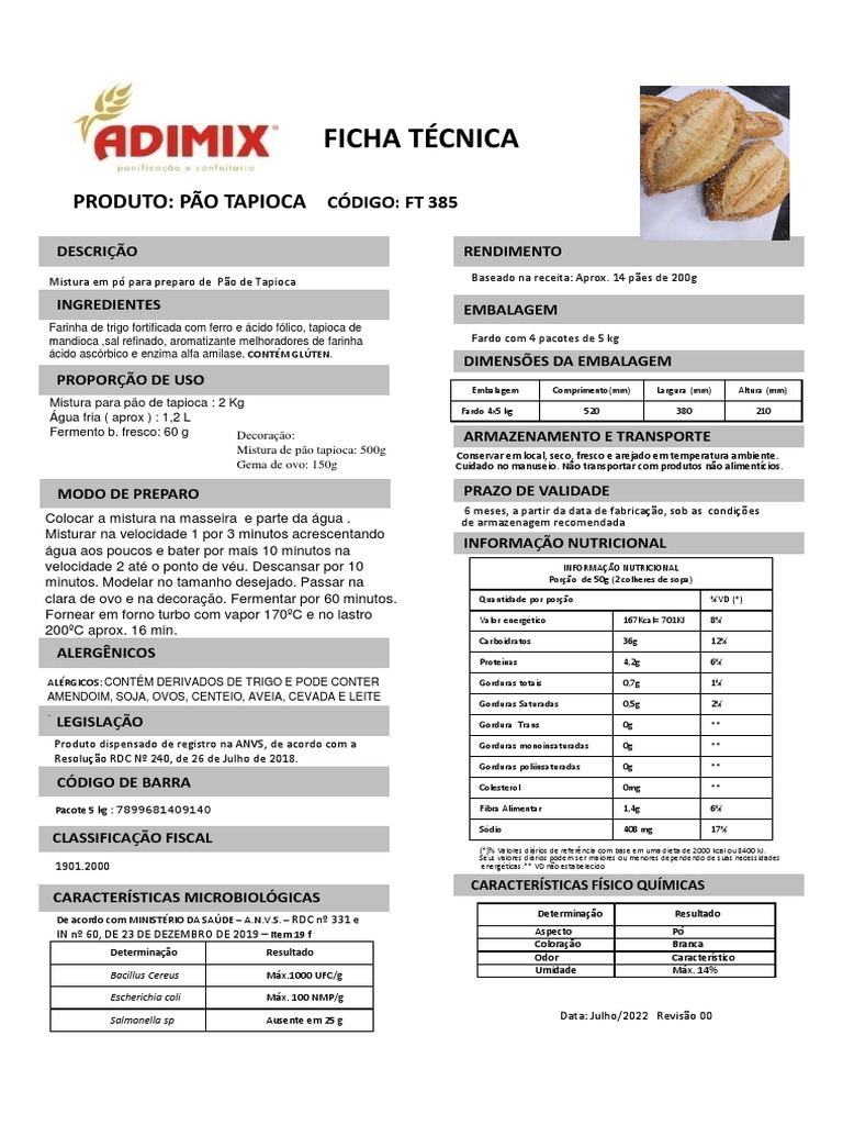 Mistura para Pão de Tapioca | PDF | Pães | Nutrição