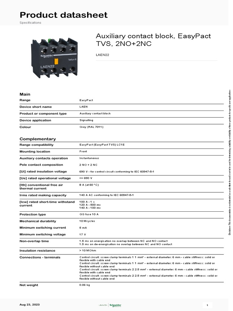 EasyPact TVS Contactors - LAEN22 | PDF