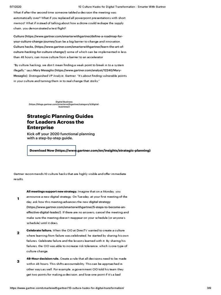 10 Culture Hacks For Digital Transformation Smarter With Gartner PDF