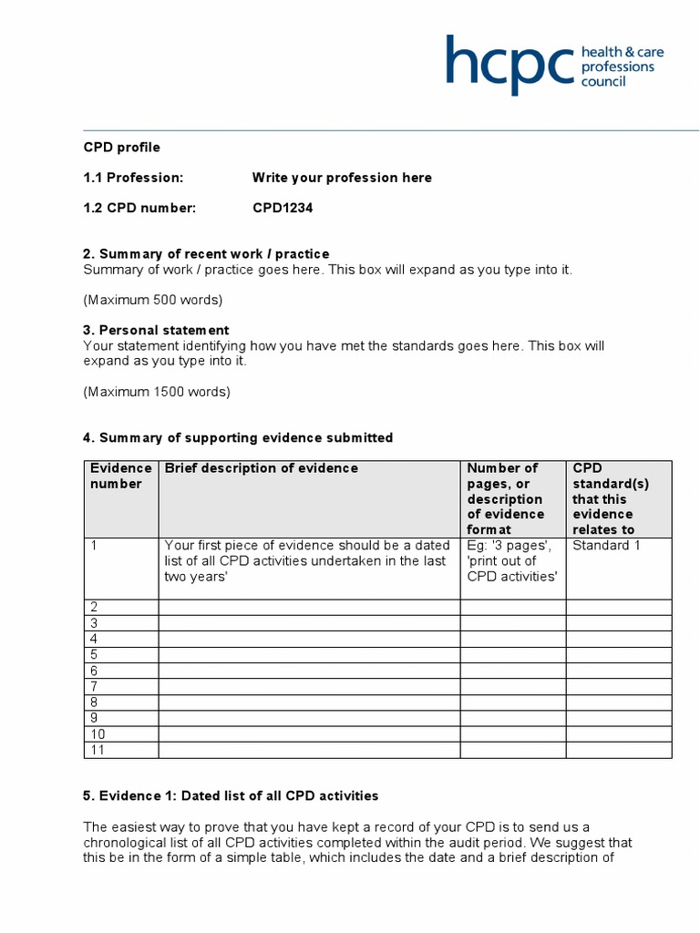 HCPC CPD Profile Template PDF Computing