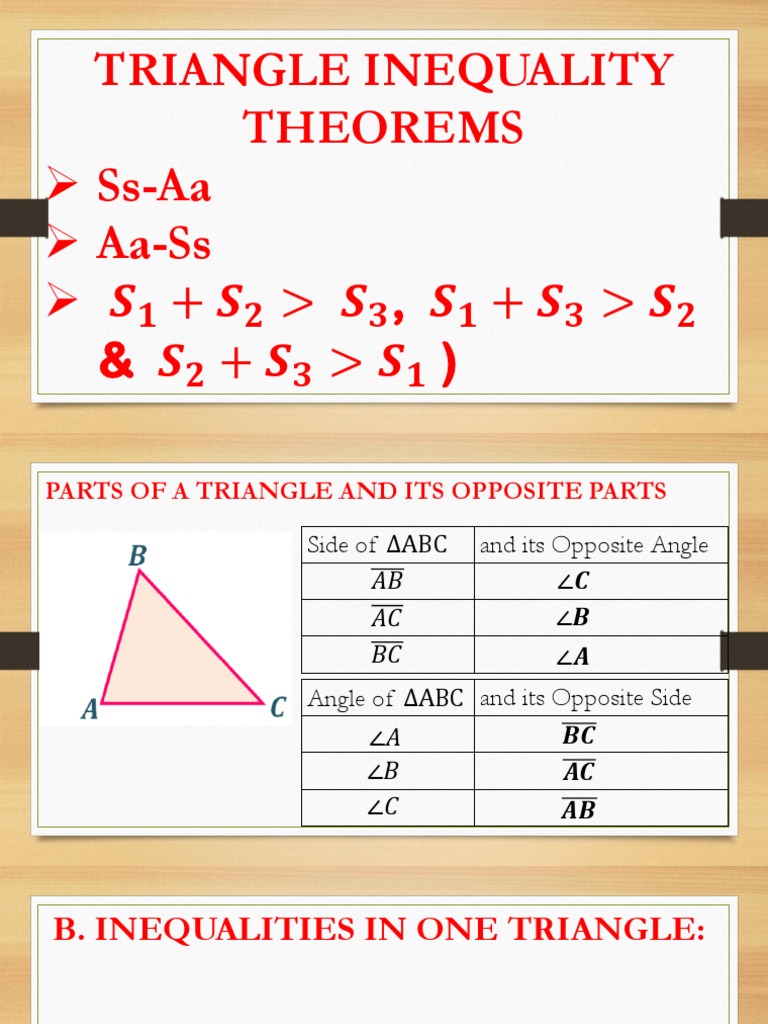 TRIANGLEINEQUALITYTHEOREMS12AND3 PDF Triangle Geometric Shapes