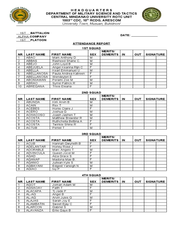 Attendance Sheet | Download Free PDF | Defense Policy | Military