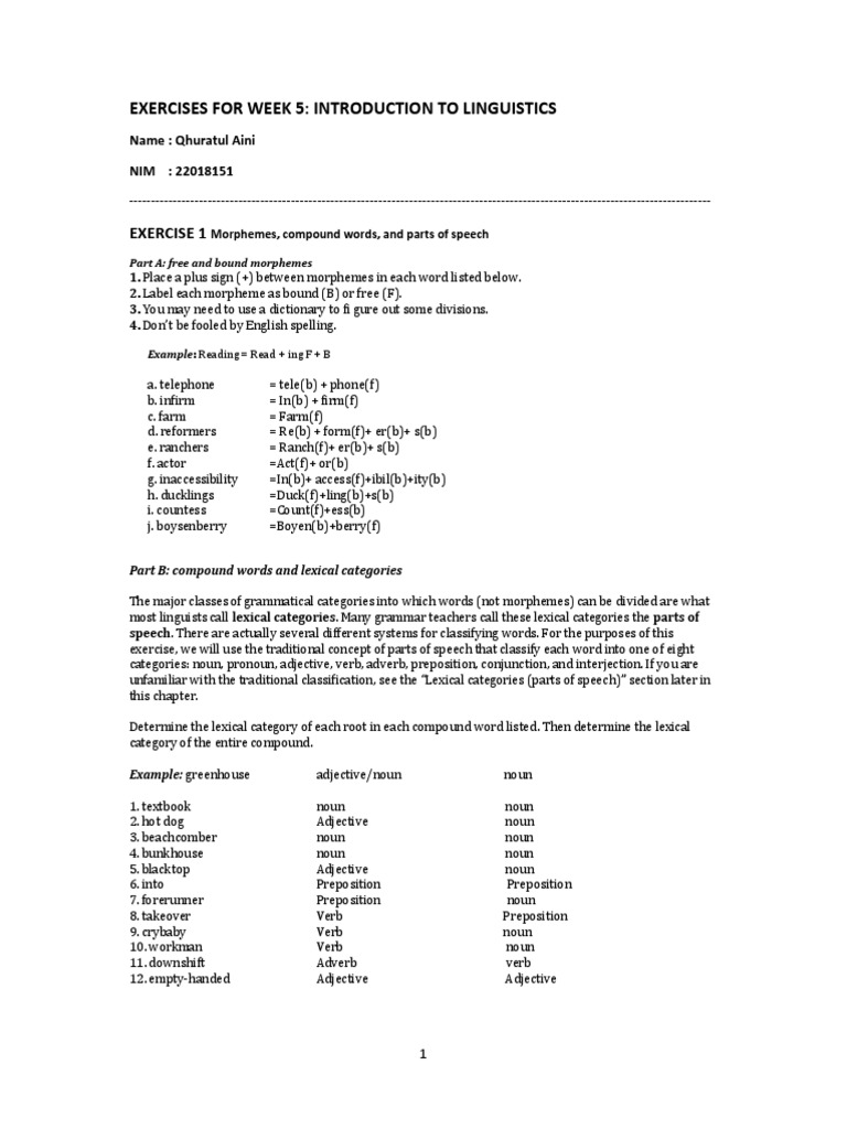 Exercise Week 5 Introduction To Linguistic | PDF