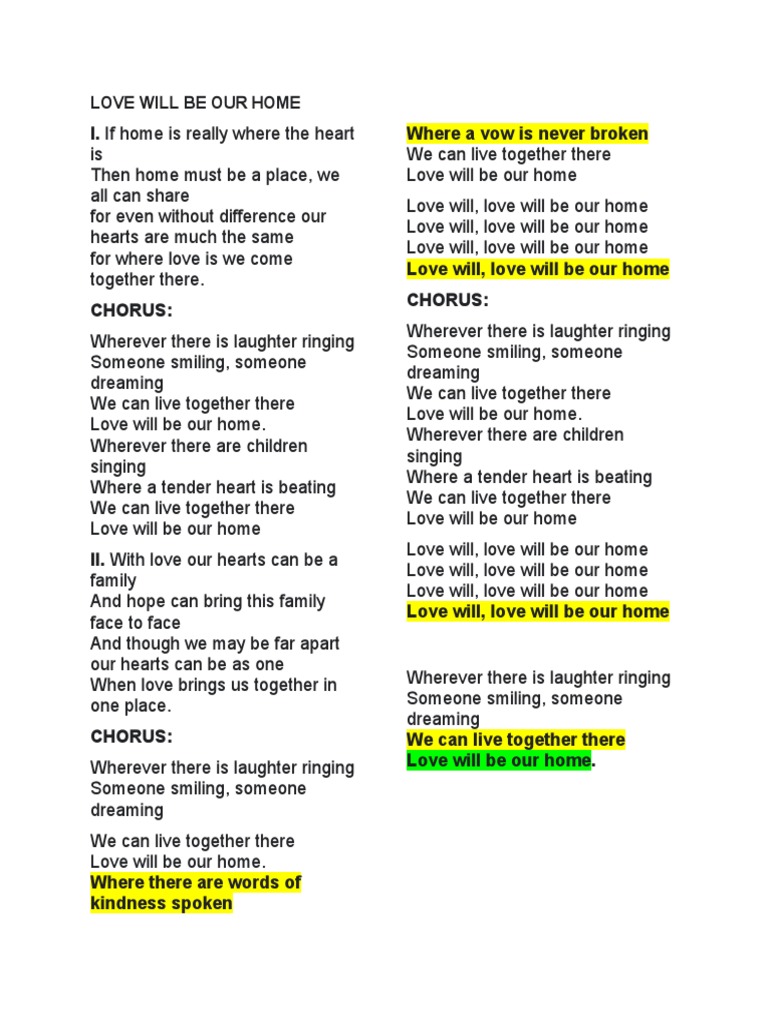Lyrics Love Will Be Our Home