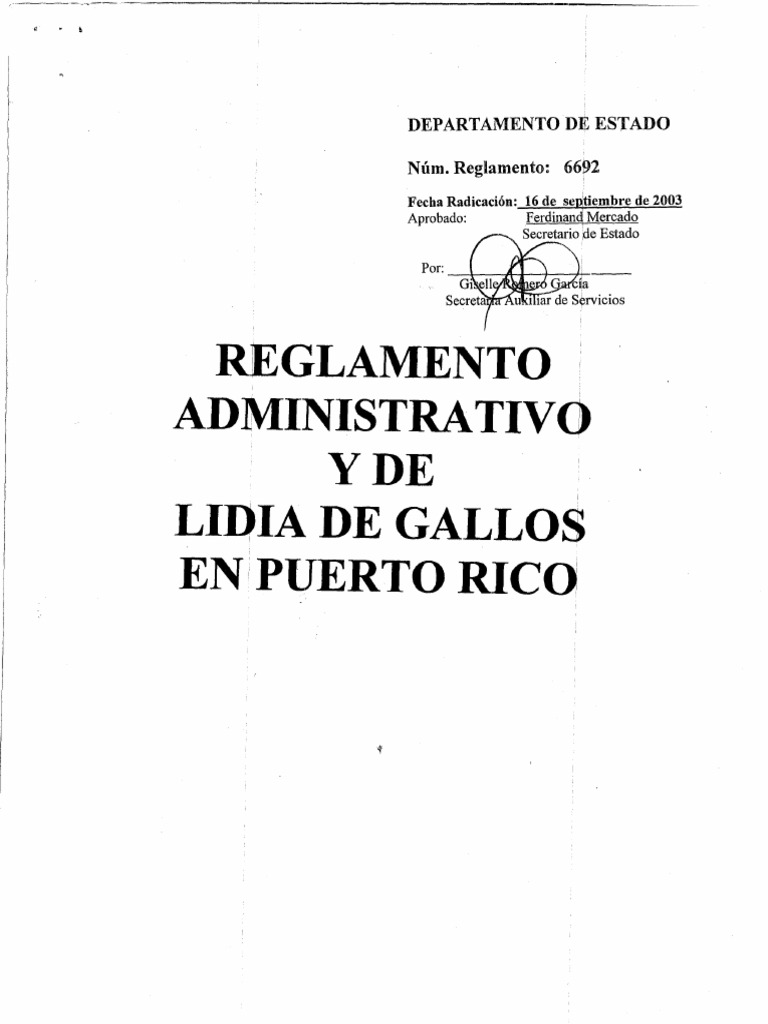 Reglamento Administrativ y de Lidia de Gallos en Puerto Rico | PDF ...