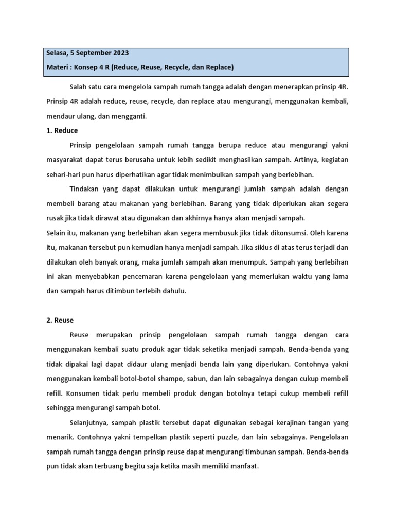 Prinsip 4R dalam Pengelolaan Sampah | PDF | Griya & Taman | Kesehatan ...