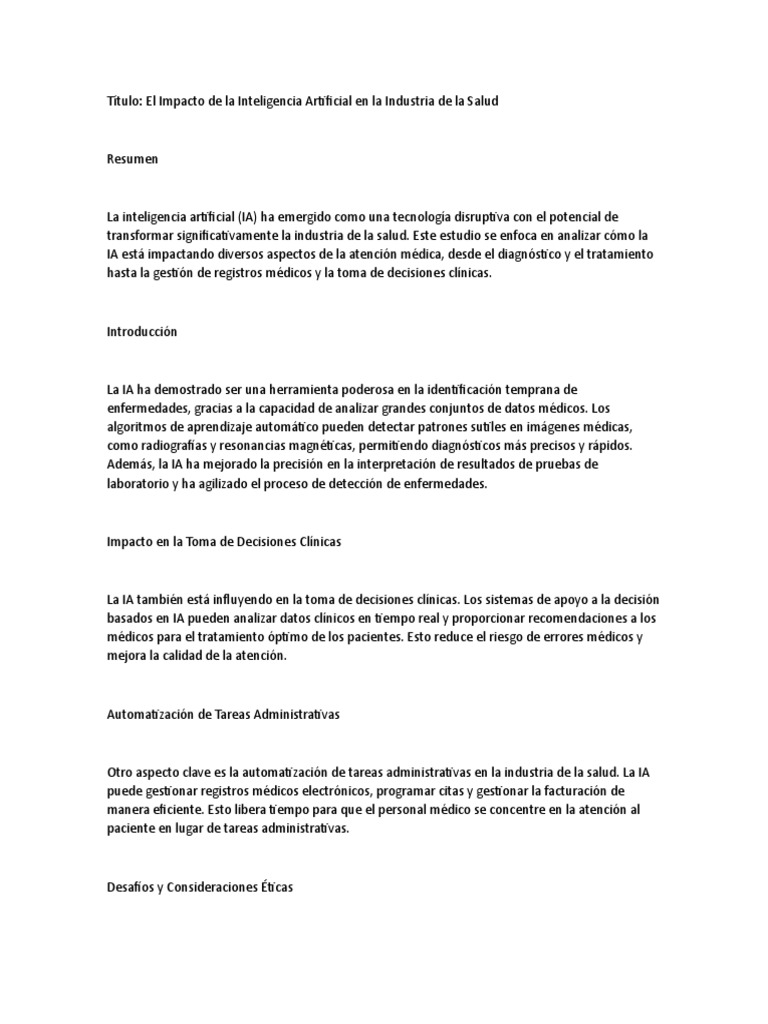 Impacto de la IA en la Salud | PDF | Inteligencia artificial ...