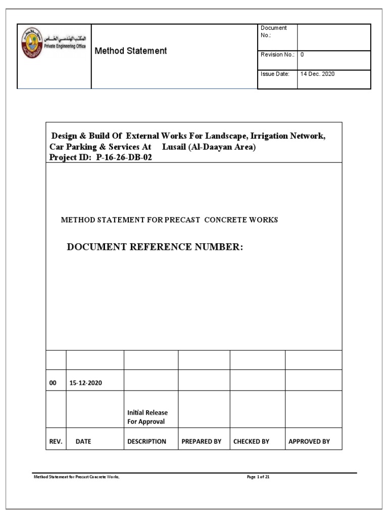 Precast Concrete Works Method Statement | PDF | Concrete | Precast Concrete