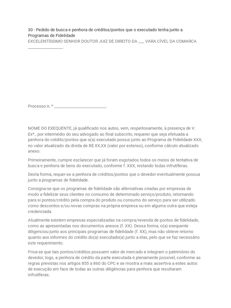 30 - Pedido de Busca e Penhora de Créditos-Pontos Que o Executado Tenha ...