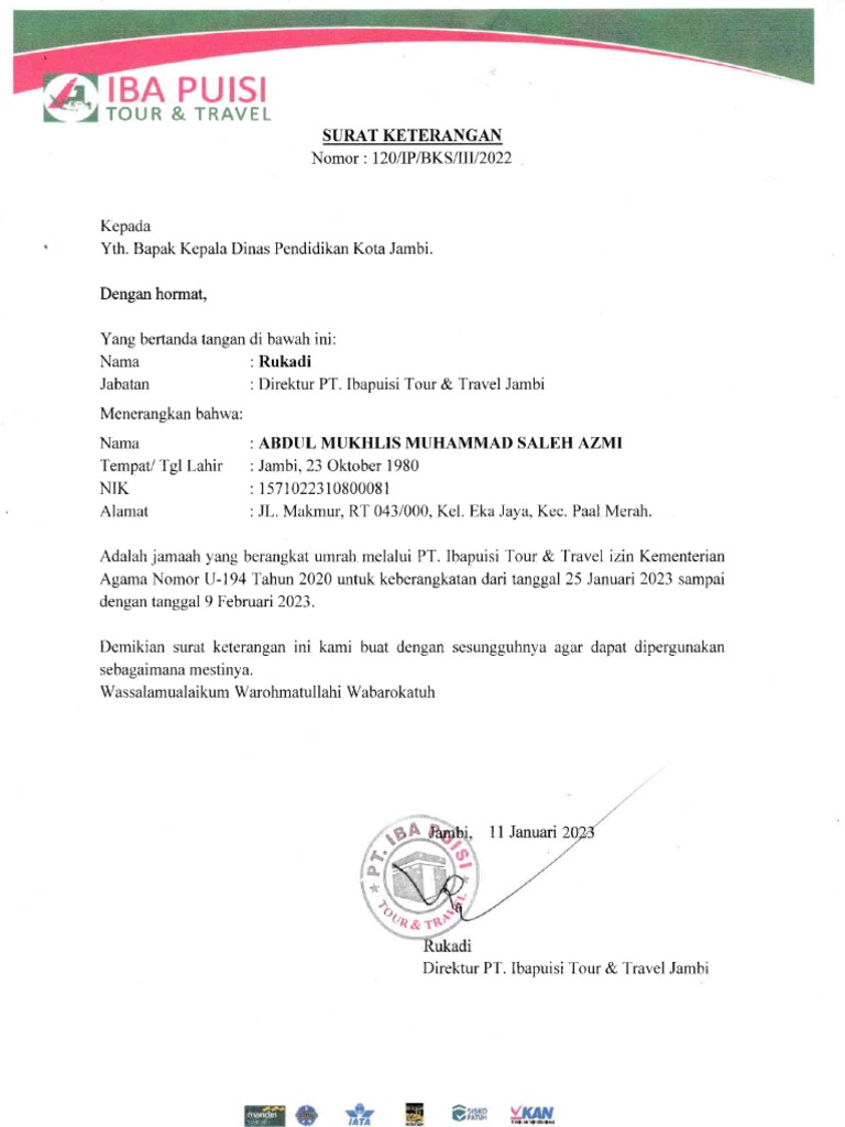 Surat Keterangan Izin Umroh | PDF