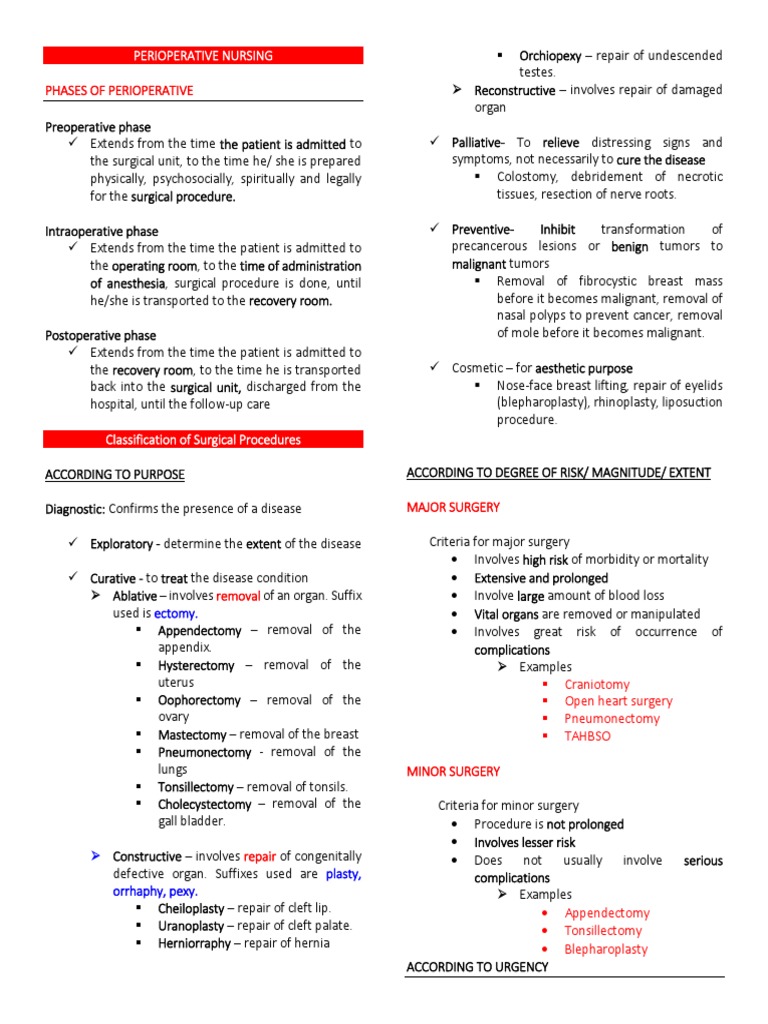 Perioperative Nursing Phases and Procedures | PDF