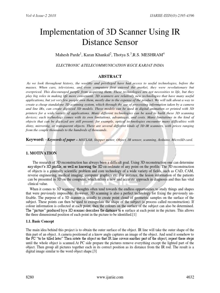 Implementation of 3D Scanner Using IR Distance Sensor Ijariie8280 | PDF ...