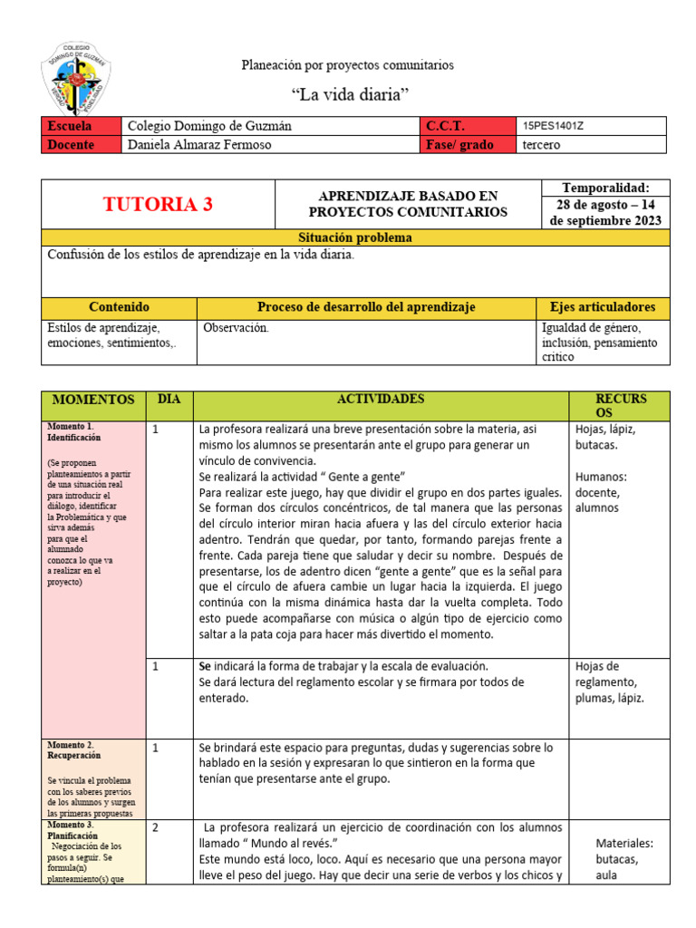 Planeación de Proyectos Comunitarios | PDF | Aprendizaje | Evaluación