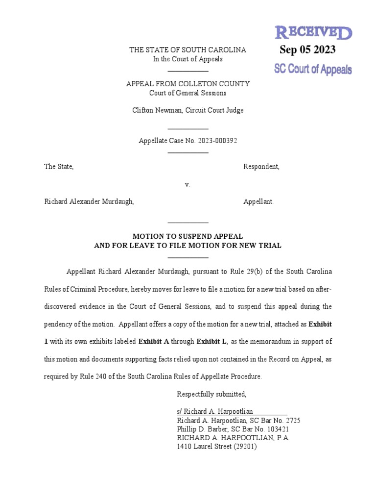 State v Murdaugh Motion To Stay PDF Trials Verdict