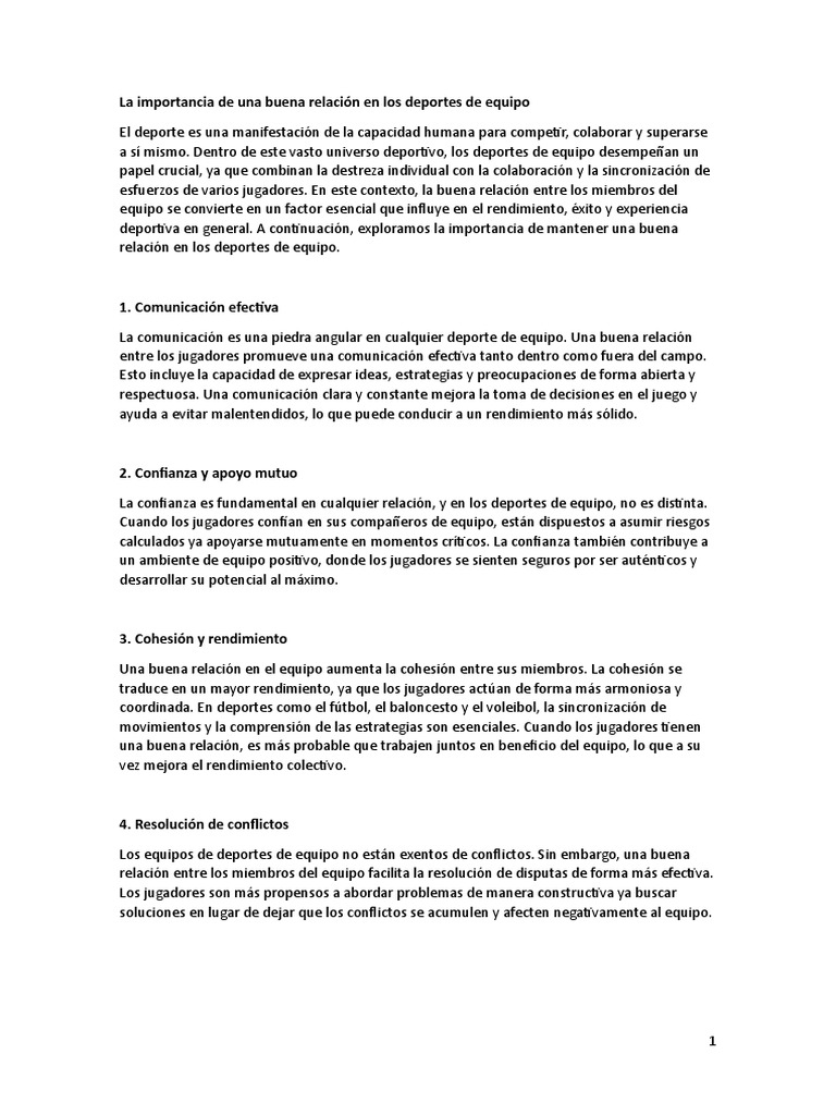 La Importancia de Una Buena Relación en Los Deportes de Equipo | PDF ...