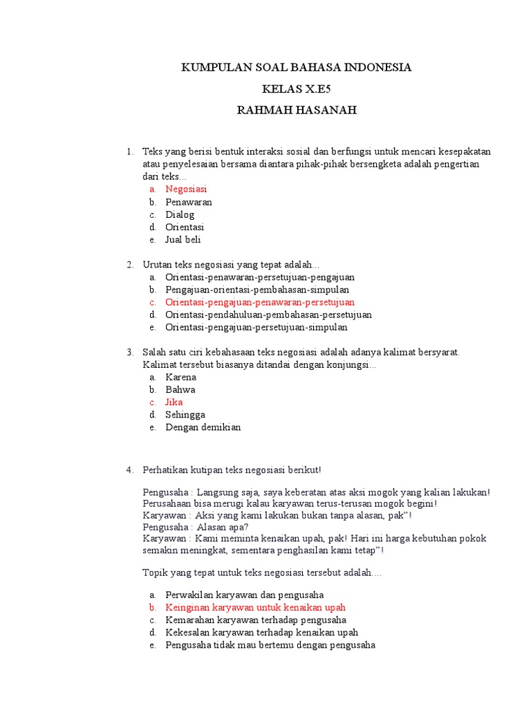 Kumpulan Soal Bahasa Indonesia Pdf