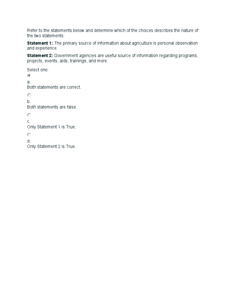 Refer To The Statements Below and Determine Which of The Choices ...