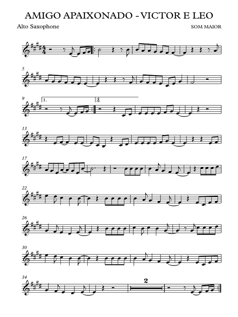 Amigo Apaixonado - Victor e Leo - Alto Saxophone | PDF