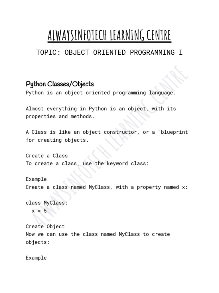 Object Oriented Programming I | PDF
