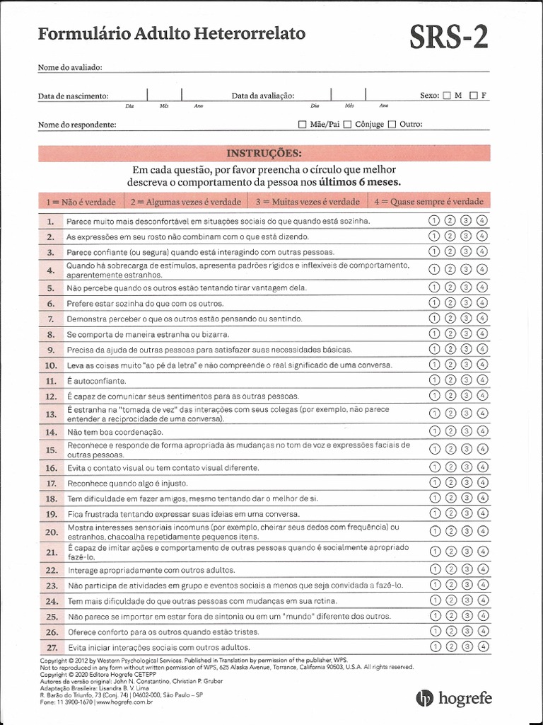 SRS 2 Adulto Heterorrelato 2 Fls | PDF