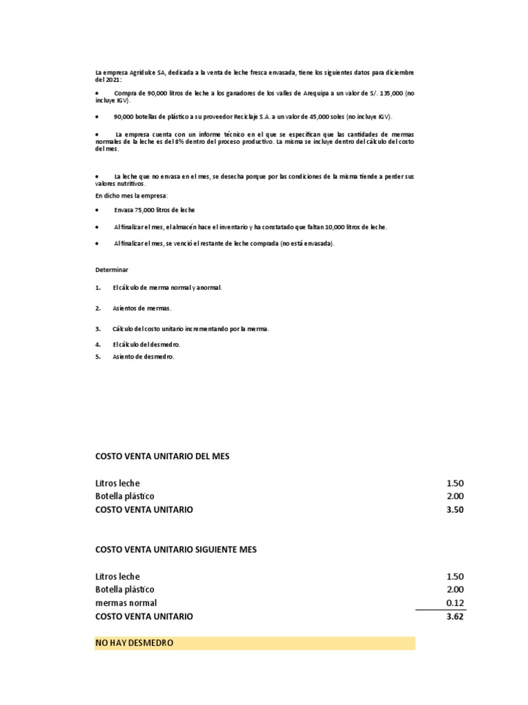 Final Mermas Costos 2 | PDF | Producción y fabricación | Economias