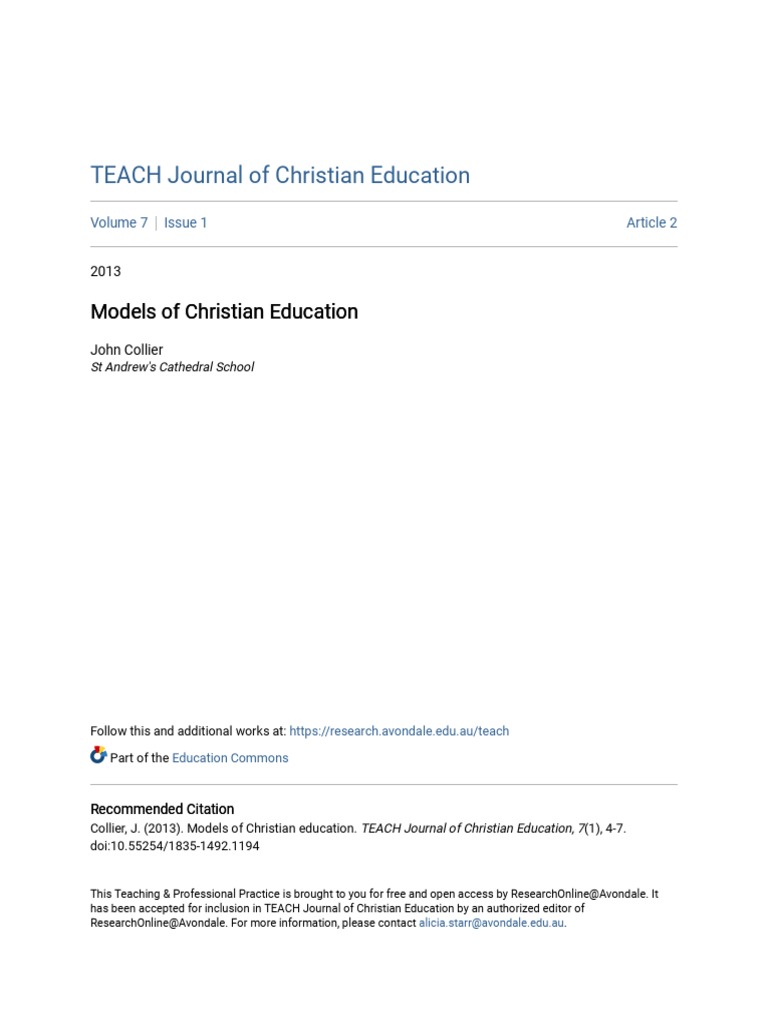 Models of Christian Education PDF Faith Anglicanism