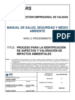 Proceso para La Identificación de Aspectos y Valoración de Impactos Ambientales