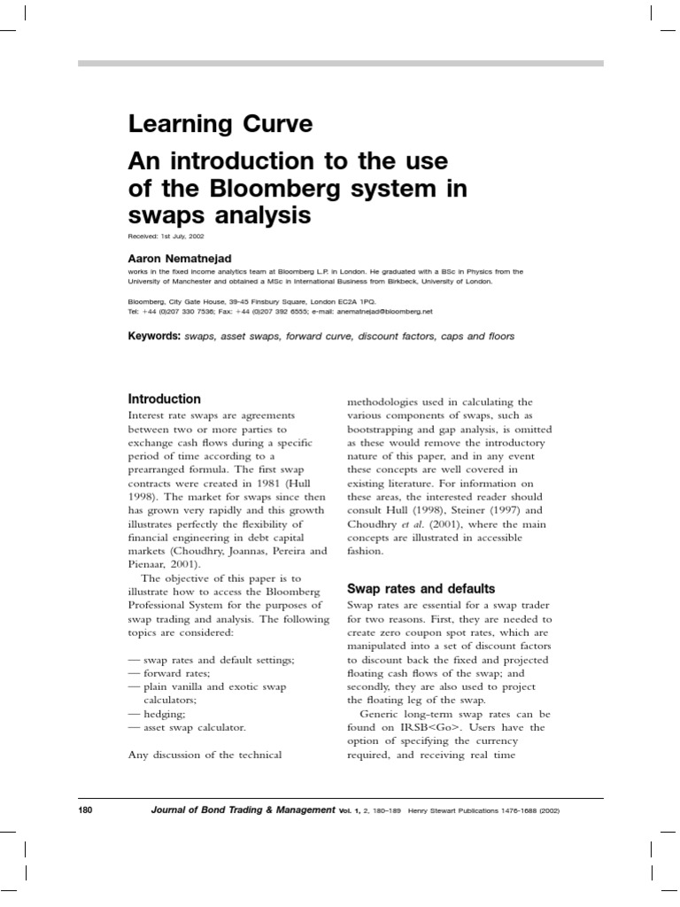 Swaps Caps Bloombergnematnejad | PDF | Swap (Finance) | Bonds (Finance)