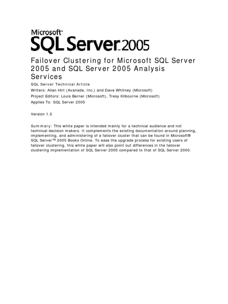 SQLServer 2005 FOC | PDF | Computer Cluster | Microsoft Sql Server