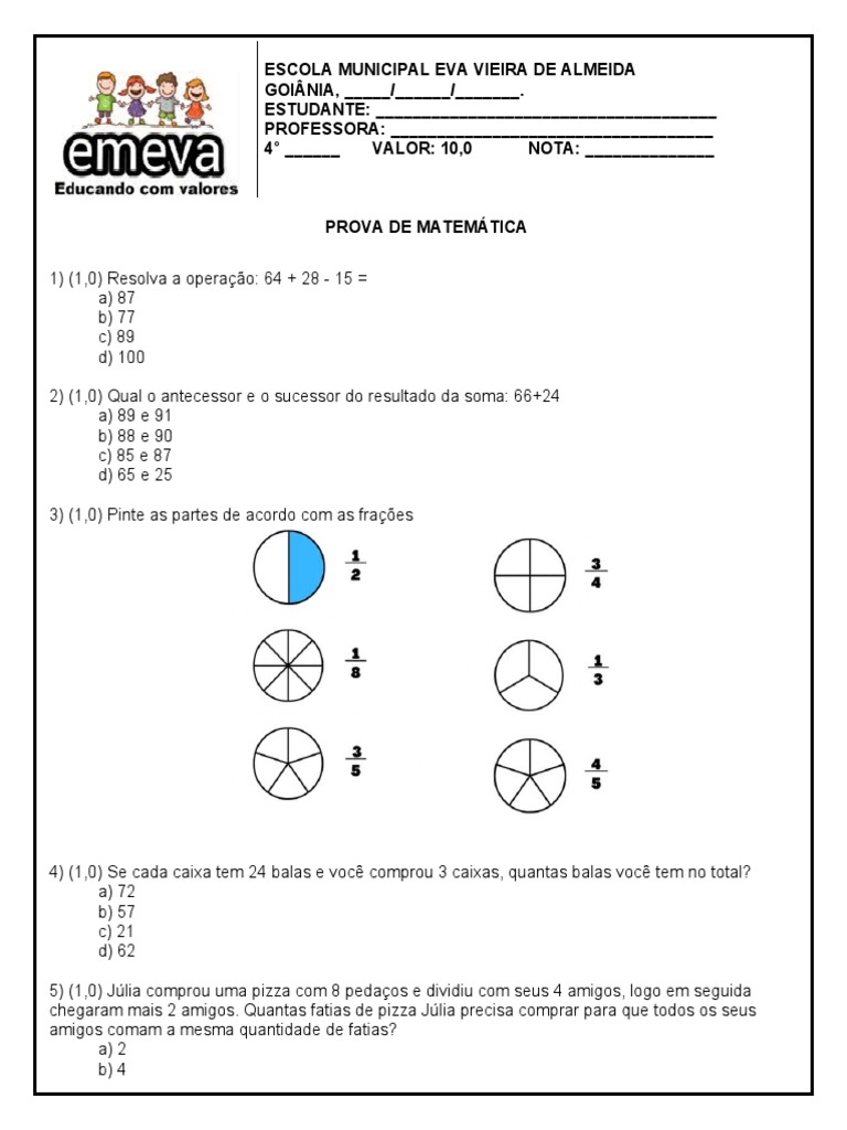 Prova de Matemática 6º Ano | PDF
