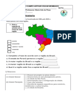 Avaliação Geografia Regiões Do Brasil