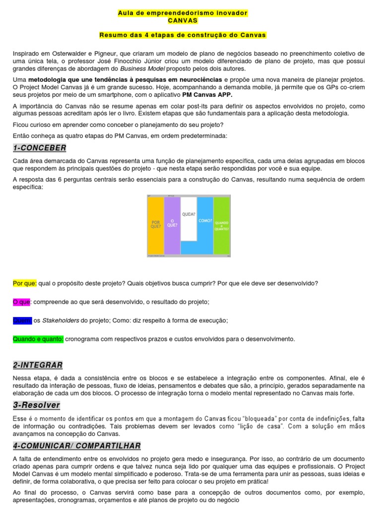 Etapas do Project Model Canvas | PDF | Plano de negócios | Business