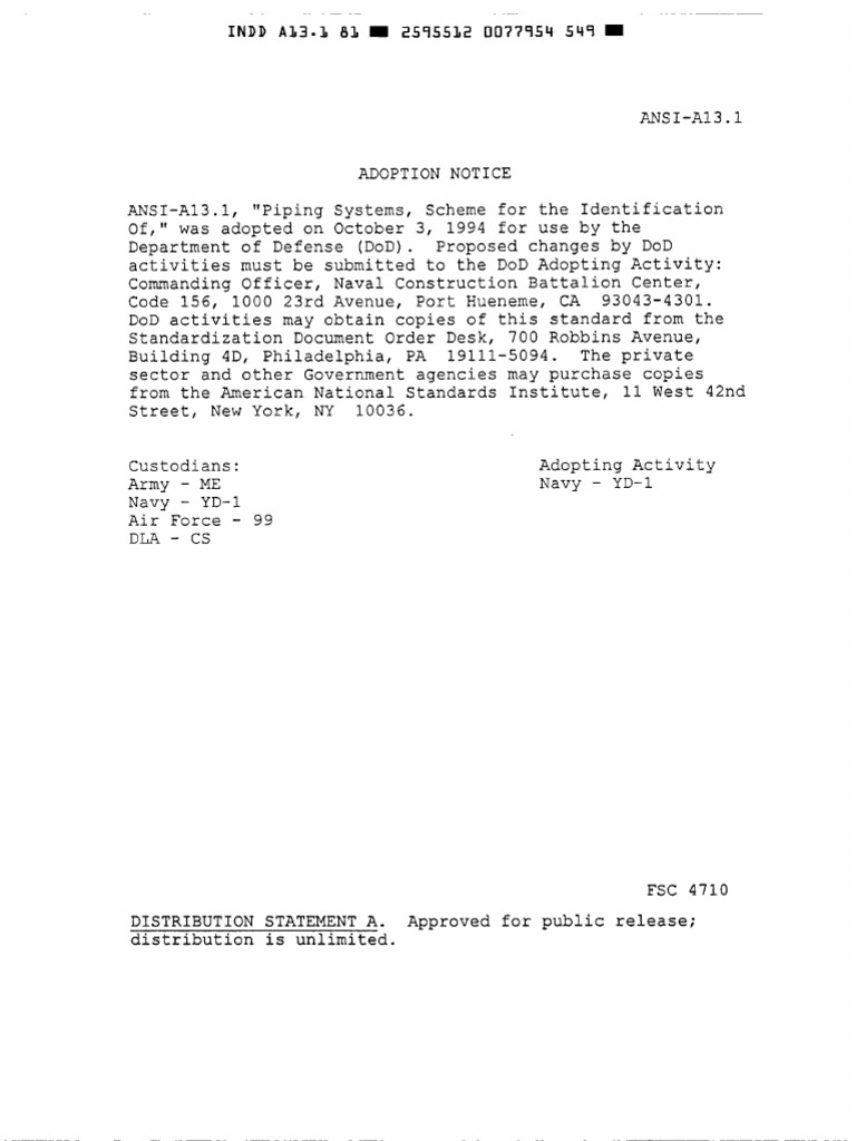 Asmeansi A13.1 1996 Standard