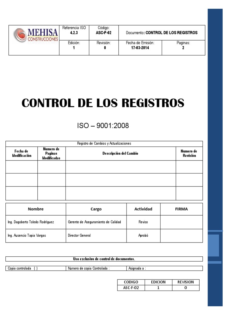 CONTROL DE LOS REGISTROS Ok | PDF