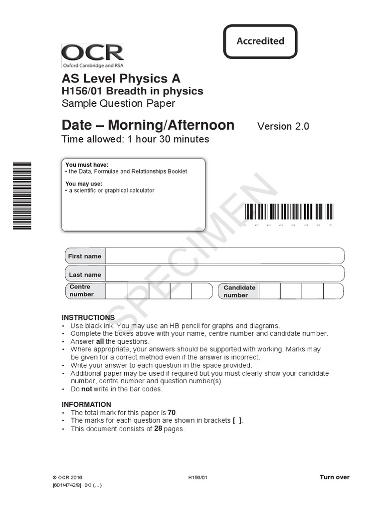 Unit h156 01 breadth in physics sample assessment materials download