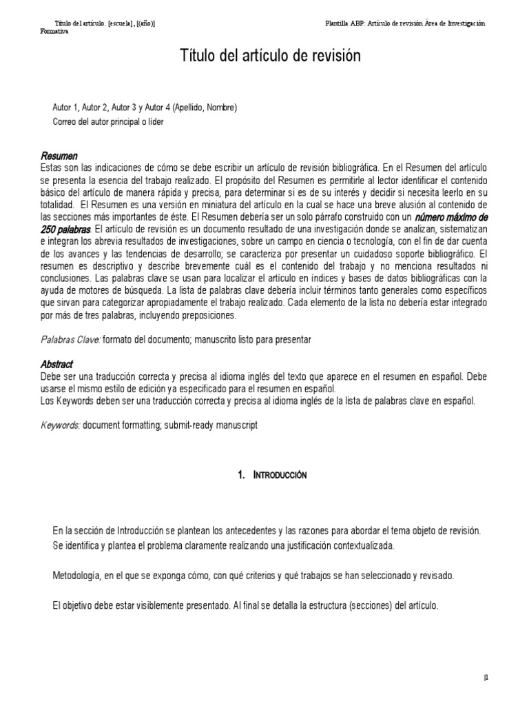 Plantilla Articulo de Revision | PDF | Sumario abstracto)