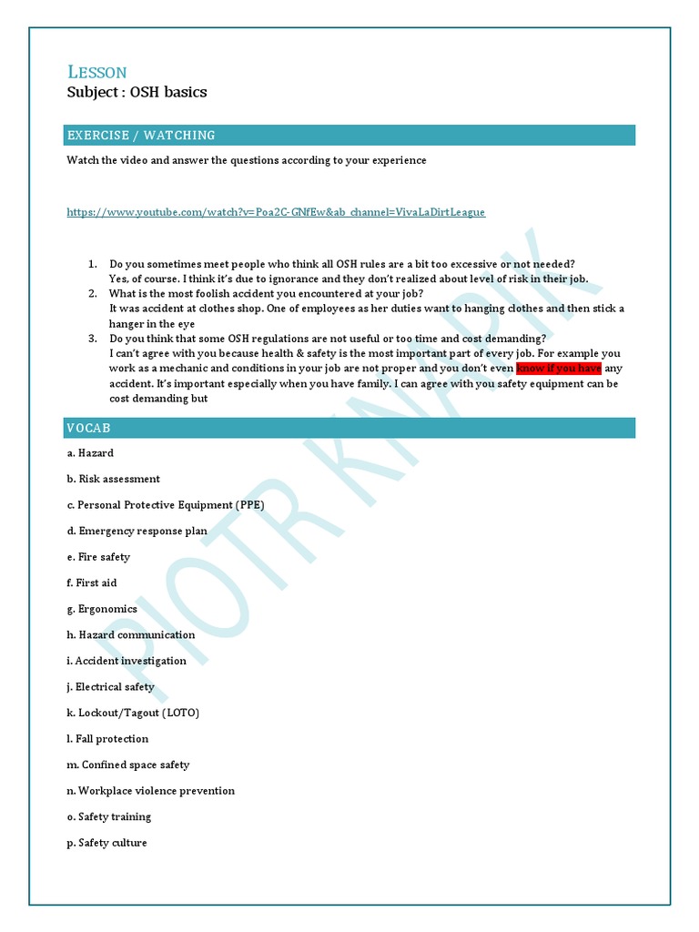 OSH Basics | PDF | Occupational Safety And Health | Personal Protective ...