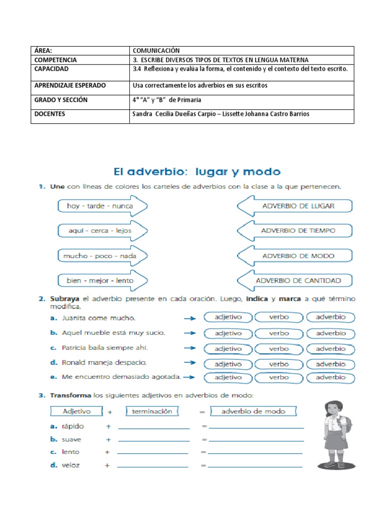 Fichas para el uso de adverbios | PDF