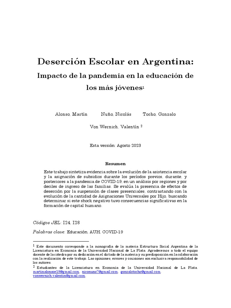 Deserción Escolar en Argentina Post-COVID | PDF | Desigualdad social ...